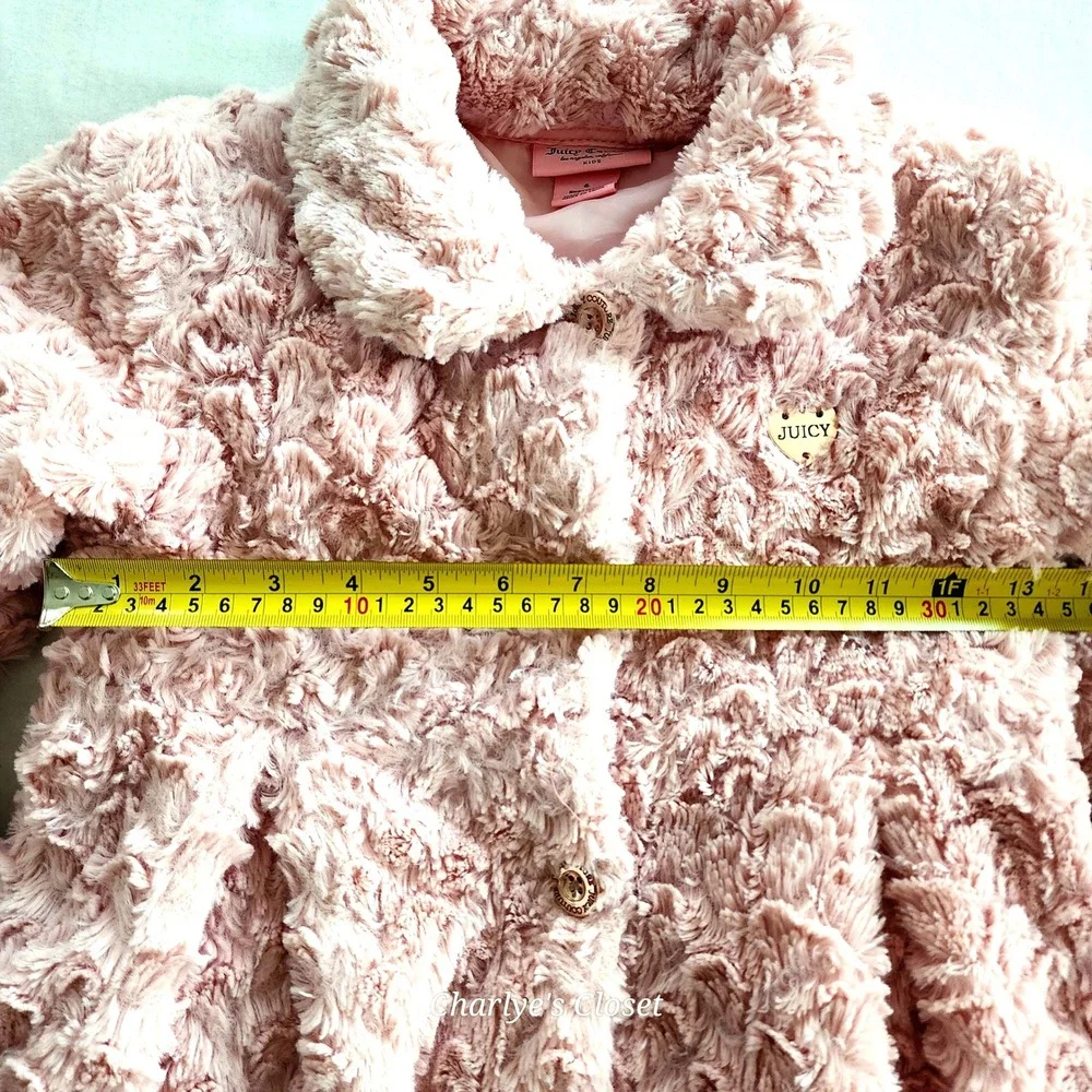Juicy Couture Kids Pink Rosette Peplum Babydoll Faux Fur Logo Plate Coat Sz.‎ 6